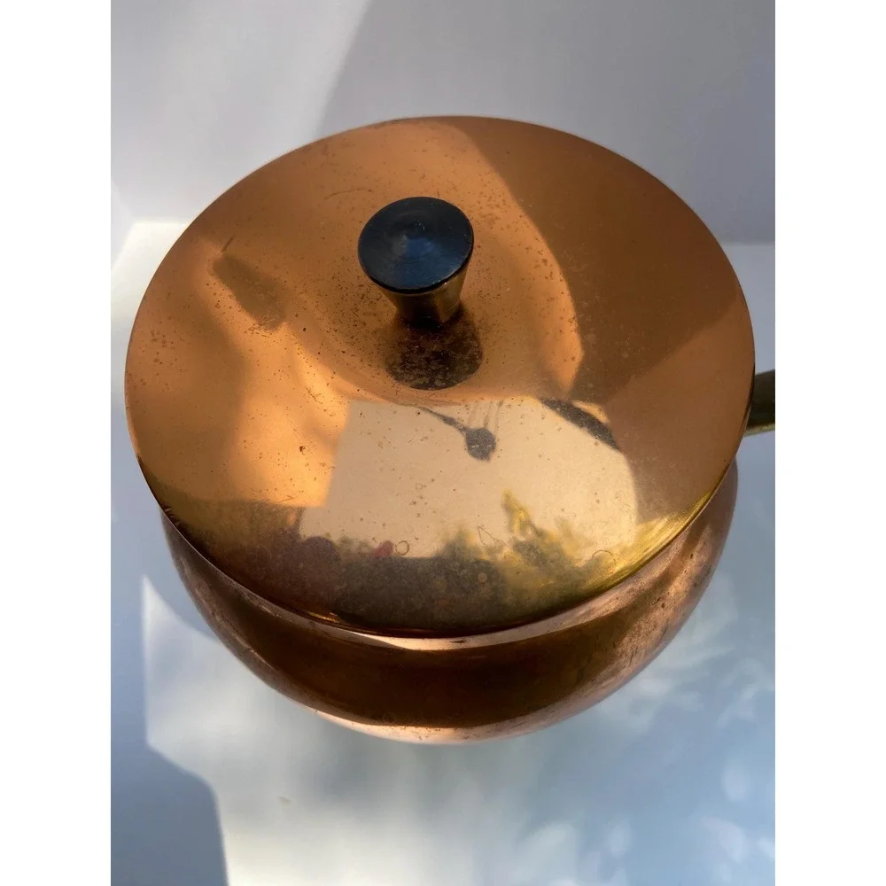 Copper & Brass Vintage Fondue Boiler Pot With Stand & Candle Holder